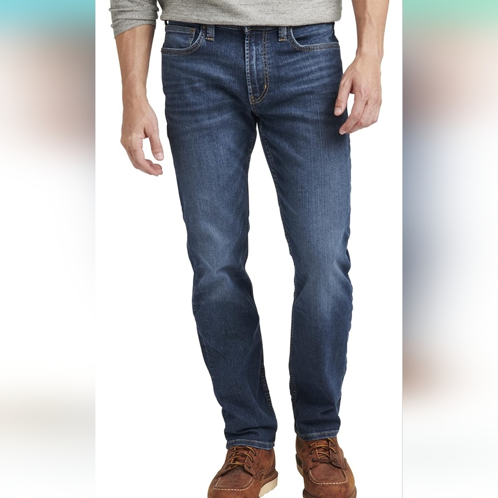 Authentic by Silver Men's Slim Fit Tapered Leg Jeans, Dark Wash, 36Wx30L